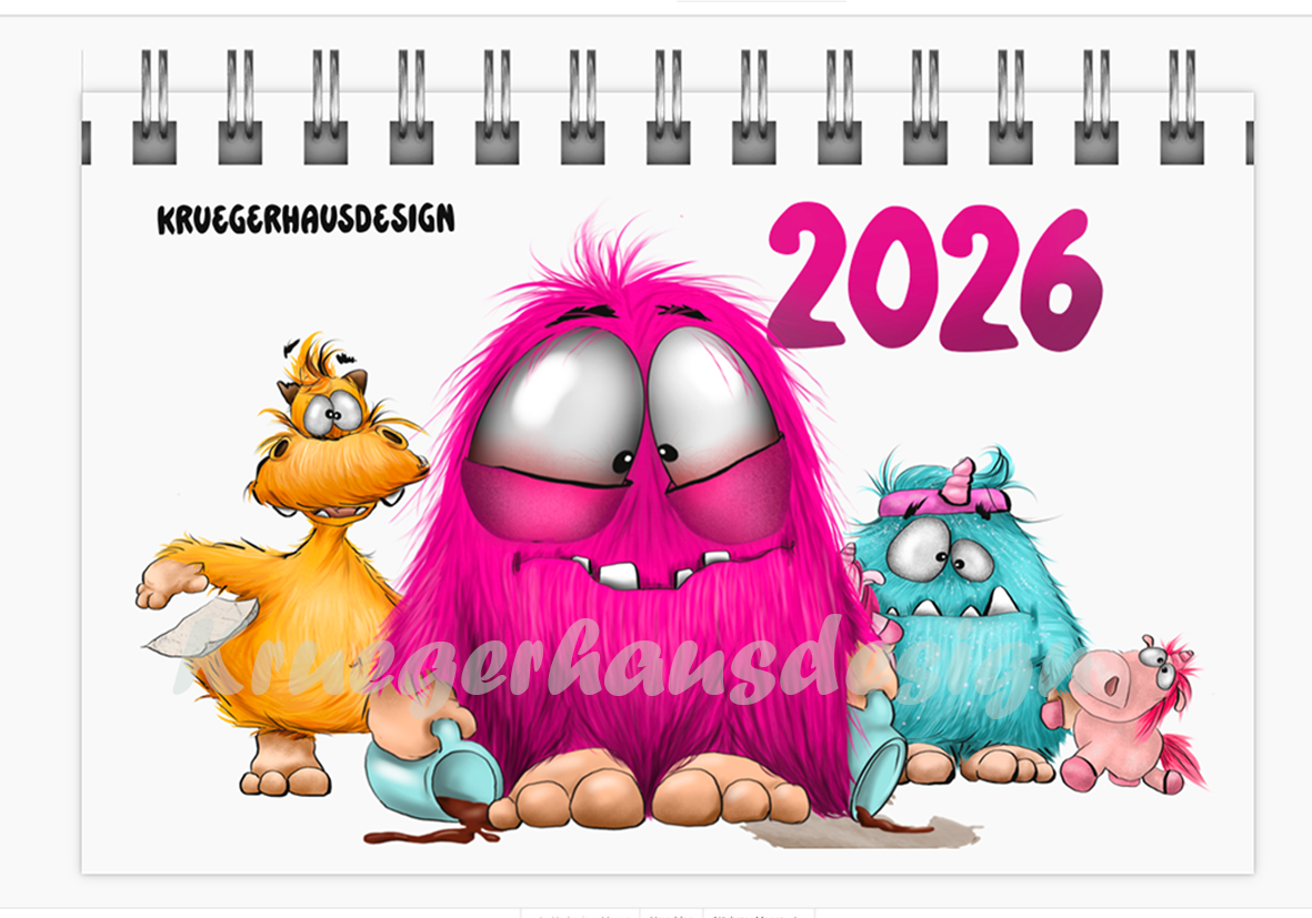 Geschenk Set aus Trinkglas mit Monster, Kalender und Postkarte, Einzigartig in pink