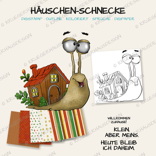 Häuschen-Schnecke – DigiStamp zum Ausdrucken & Ausmalen (Privatlizenz)