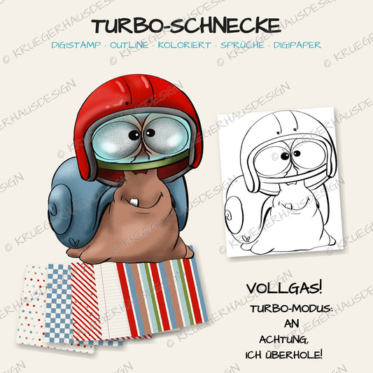 Turbo-Schnecke – DigiStamp zum Ausdrucken & Ausmalen (Privatlizenz)
