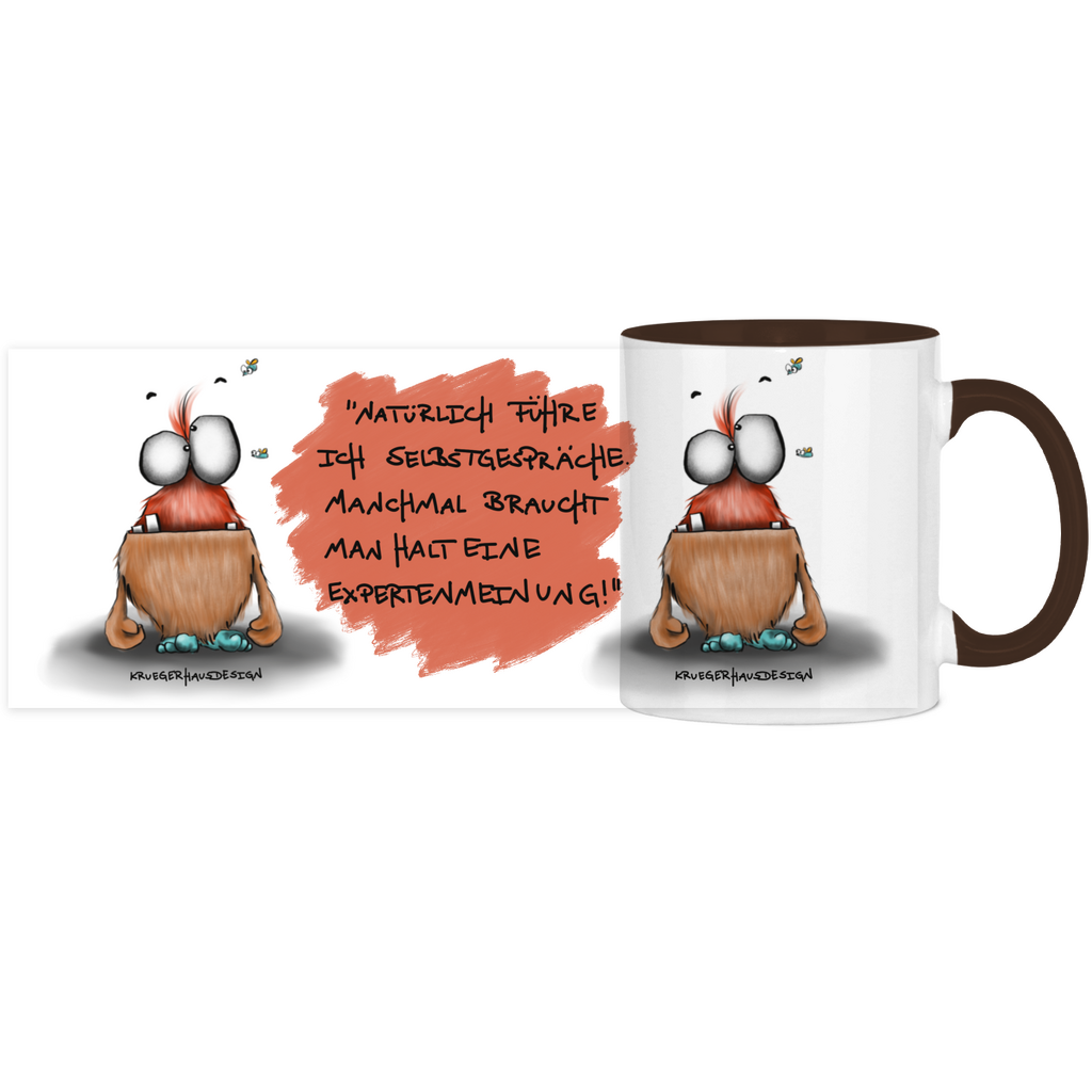 Tasse, Kaffeetasse, Teetasse, Kruegerhausdesign Monster mit Spruch, zweifarbig, 2.Variante, Natürlich führe ich Selbstgespräche...
