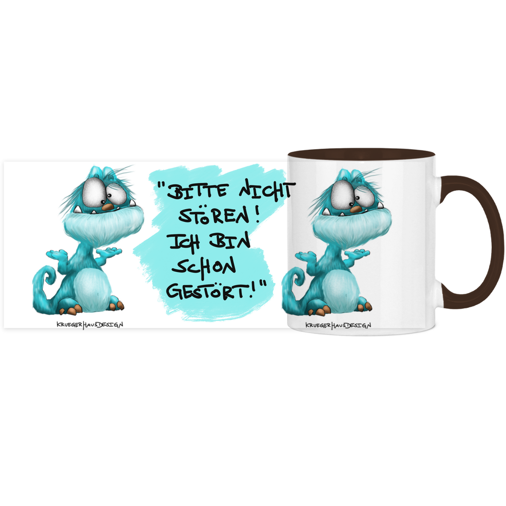Tasse, Kaffeetasse, Teetasse, zweifarbig, Kruegerhausdesign Monster mit Spruch, 2. Variante, Bitte nicht stören!