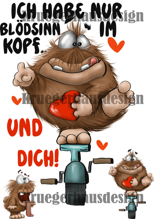 Lustiges Bügelbild DIN A4 Bügelbild - „Ich habe nur Blödsinn im Kopf … und dich!“