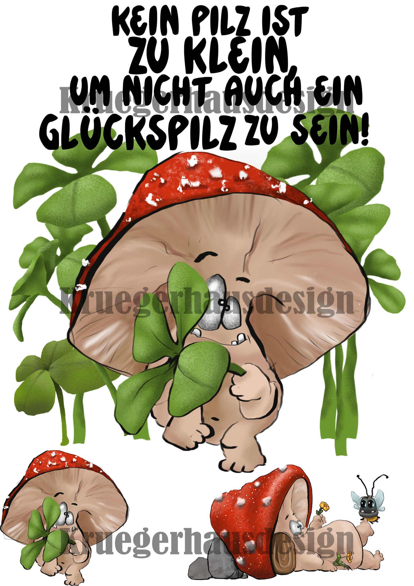 Lustiges Bügelbild DIN A4 Pilz - „Kein Pilz ist zu klein, um nicht auch ein Glückspilz zu sein!“