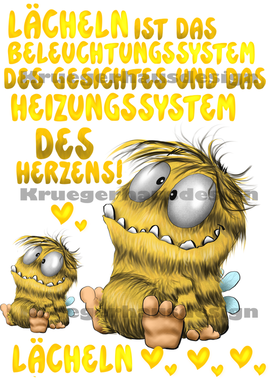 Bügelbild Spruch Lächeln DIN A4 – „Lächeln ist das Beleuchtungssystem des Gesichts“ – DIY T-Shirt Transferfolie – Positive Message – Limited Edition April