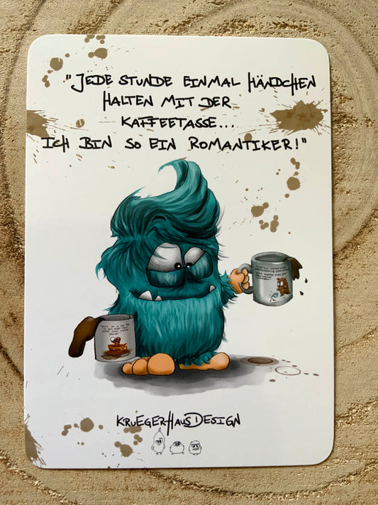 Postkarte Monster Kruegerhausdesign " Jede Stunde einmal Händchen halten..."