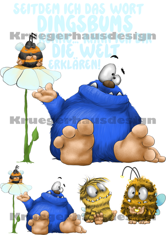 Lustiges Bügelbild „Dingsbums“ DIN A4 – DIY T-Shirt Transferfolie – Humor Spruch – Comic Design – Limited April Edition