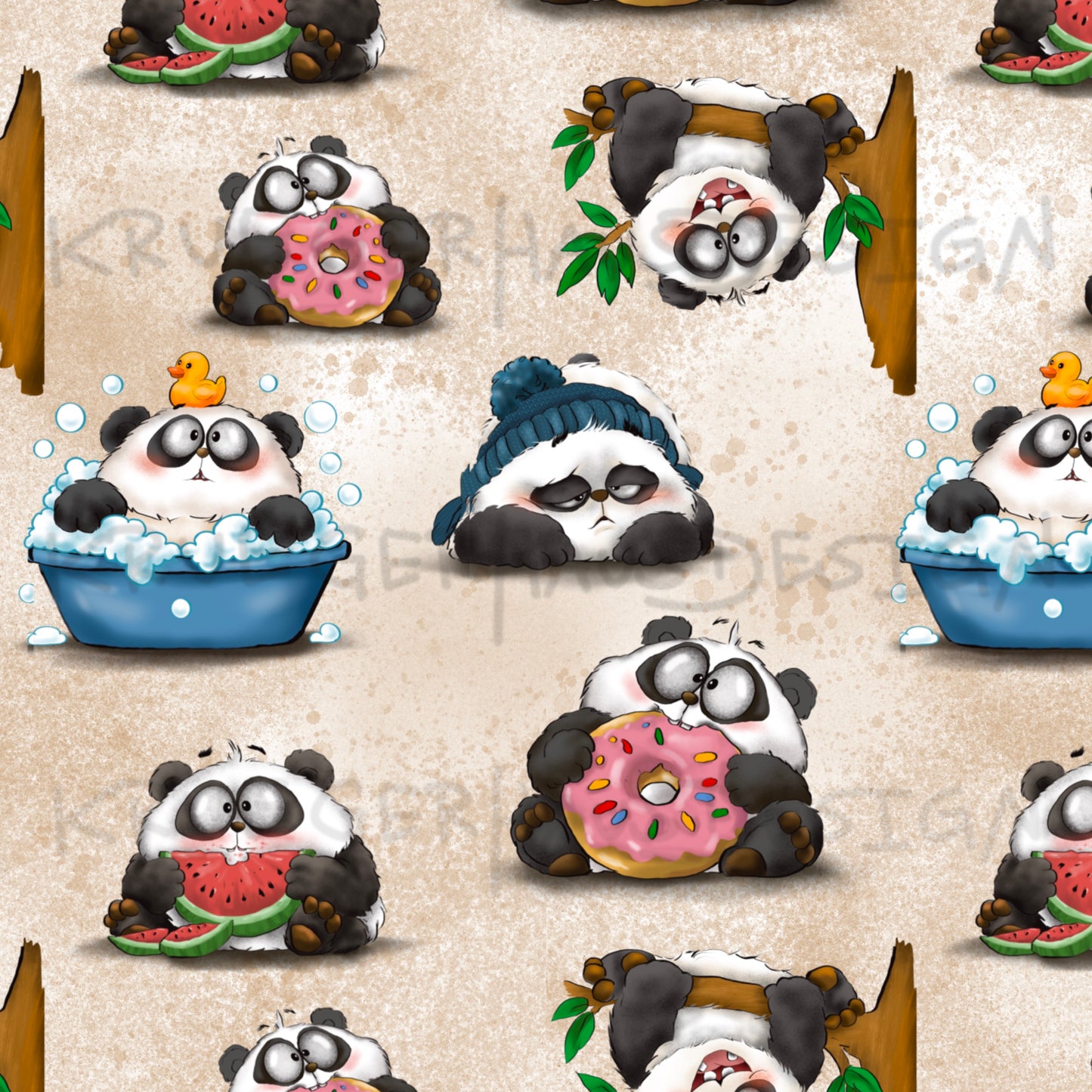 Panda Chaos – Digitales Stoffdesign mit 10 Hintergrundfarben + 5 Wunschfarben