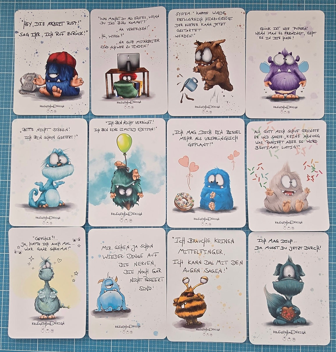 FINAL SALE – 12er Postkarten-Set Monster & Sprüche – nur 10 Sets -Set1