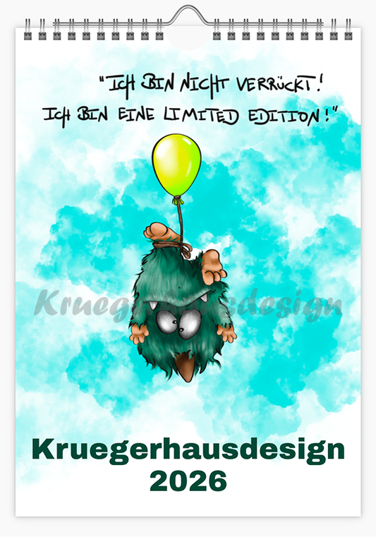 A3 XL Kalender Wandkalender Kruegerhausdesign Monster Old School, die ersten Monster 2026