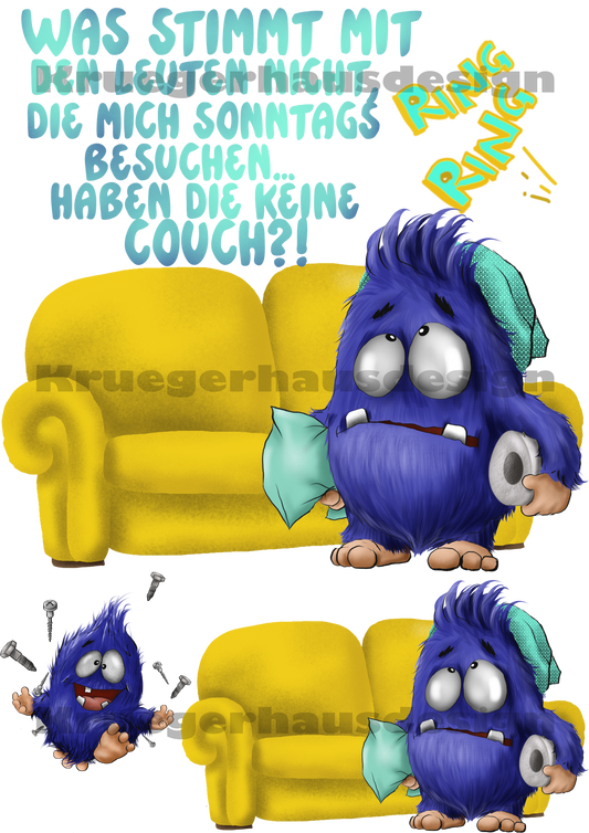 Lustiges Bügelbild „Blue“ Couch Humor DIN A4 – DIY T-Shirt Transferfolie – Sonntag Spruch – Limited April Edition