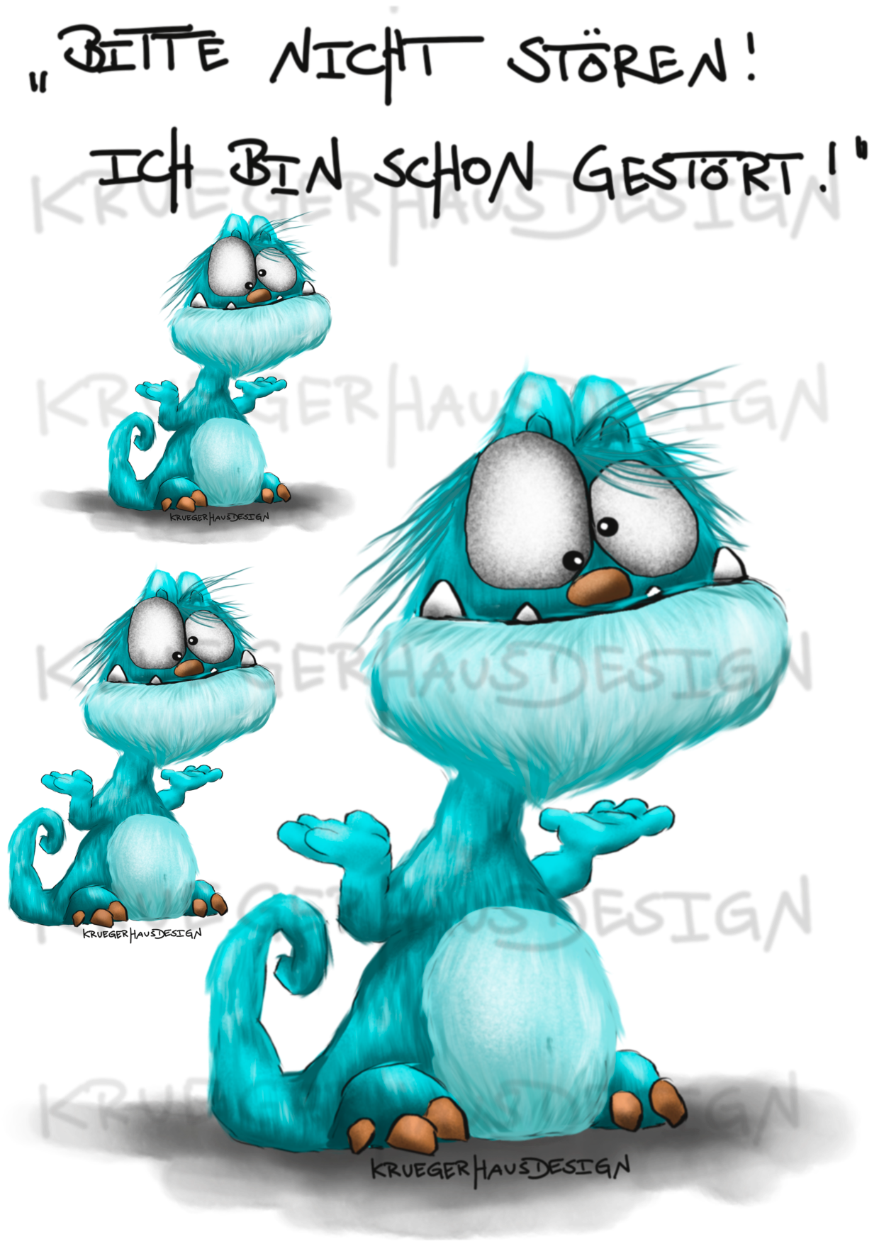 A4 Bügelbild Kruegerhausdesign Monster mit Spruch, Bitte nicht stören!...#127