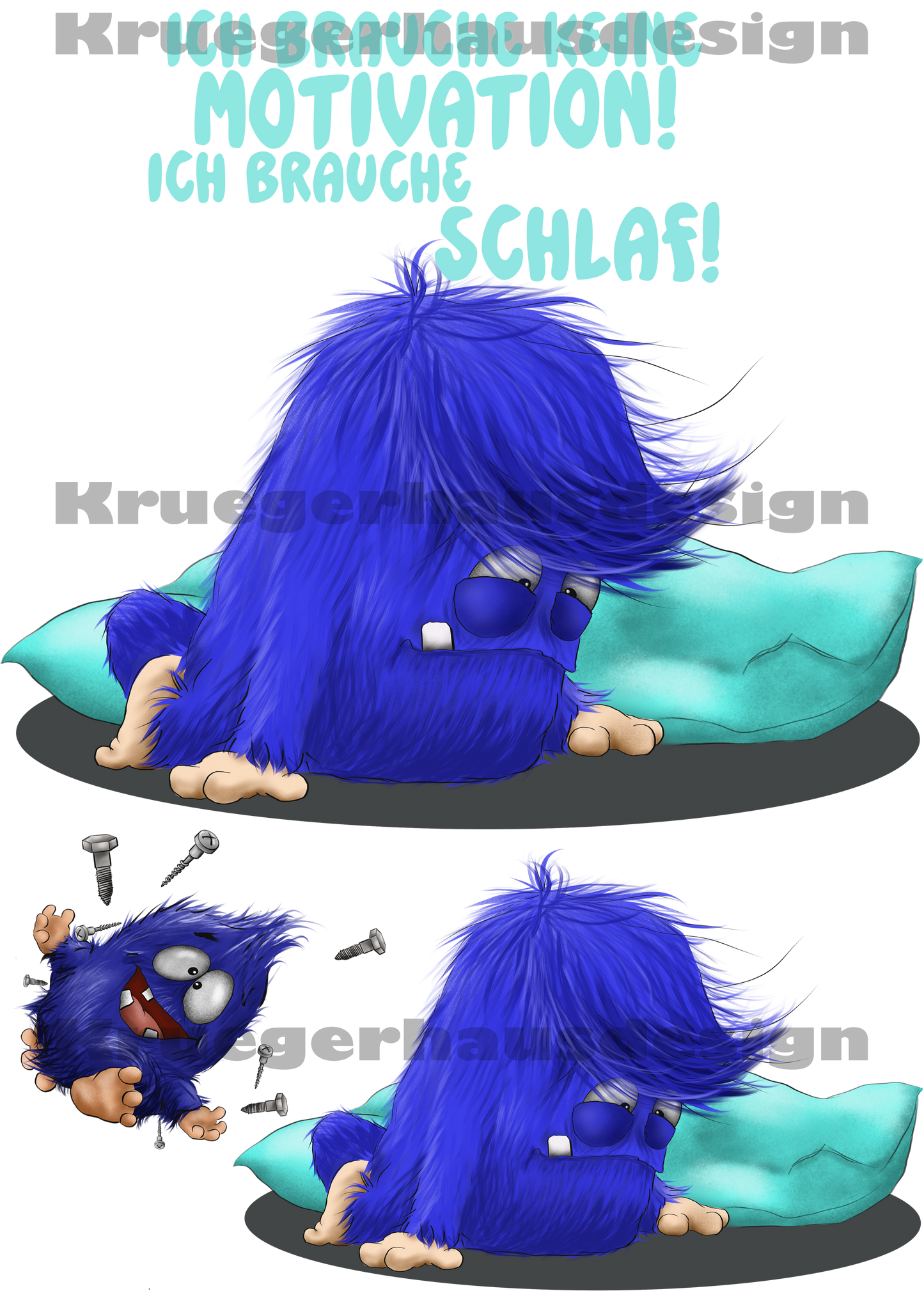 Lustiges Bügelbild „Blue“ Schlaf Humor DIN A4 – „Ich brauche keine Motivation, ich brauche Schlaf“ – DIY T-Shirt Transferfolie – Limited April Edition