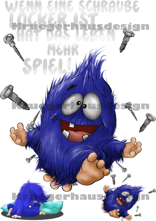 Lustiges Bügelbild „Blue“ Schrauben Humor DIN A4 – „Wenn eine Schraube locker ist“ – DIY T-Shirt Transferfolie – Limited April Edition