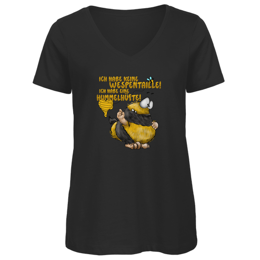 Damen Premium Bio V-Neck T-Shirt Ich habe keine Wespentaille! Ich habe eine Hummelhüfte!