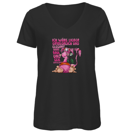 Damen Premium Bio V-Neck T-Shirt Ich wäre lieber erfolgreich und elegant...