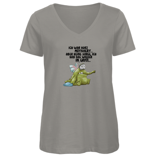 Damen Premium Bio V-Neck T-Shirt Ich war kurz motiviert... Design 2