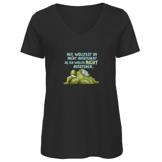Damen Premium Bio V-Neck T-Shirt Hey, wolltest du nicht aufstehen? Design 1