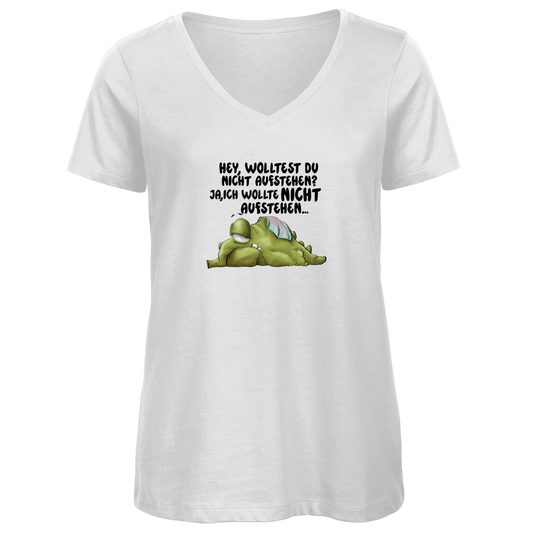 Damen Premium Bio V-Neck T-Shirt Hey, wolltest du nicht aufstehen? Deisgn 2