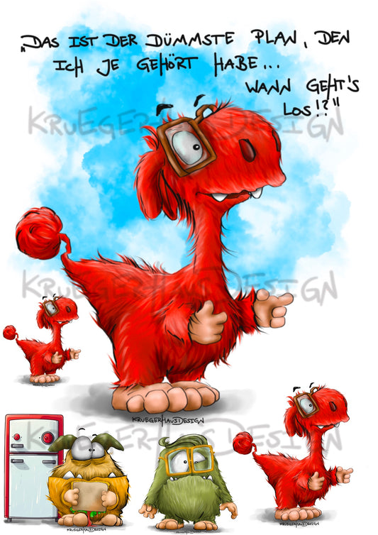 A4 Bügelbild Kruegerhausdesign Monster, Der Plan, #199, mit Liebe illustriert