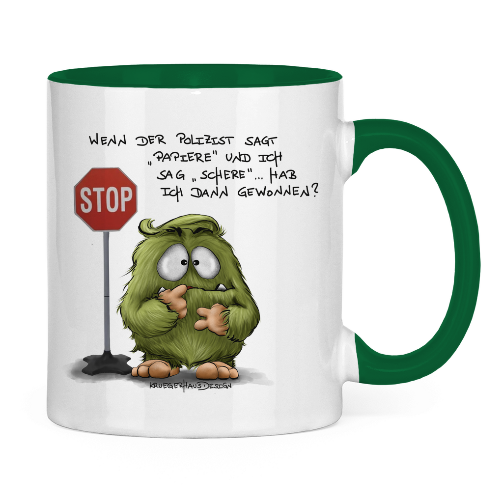 Tasse zweifarbig Wenn der Polizist sagt "Papiere" und ich sag "Schere"...