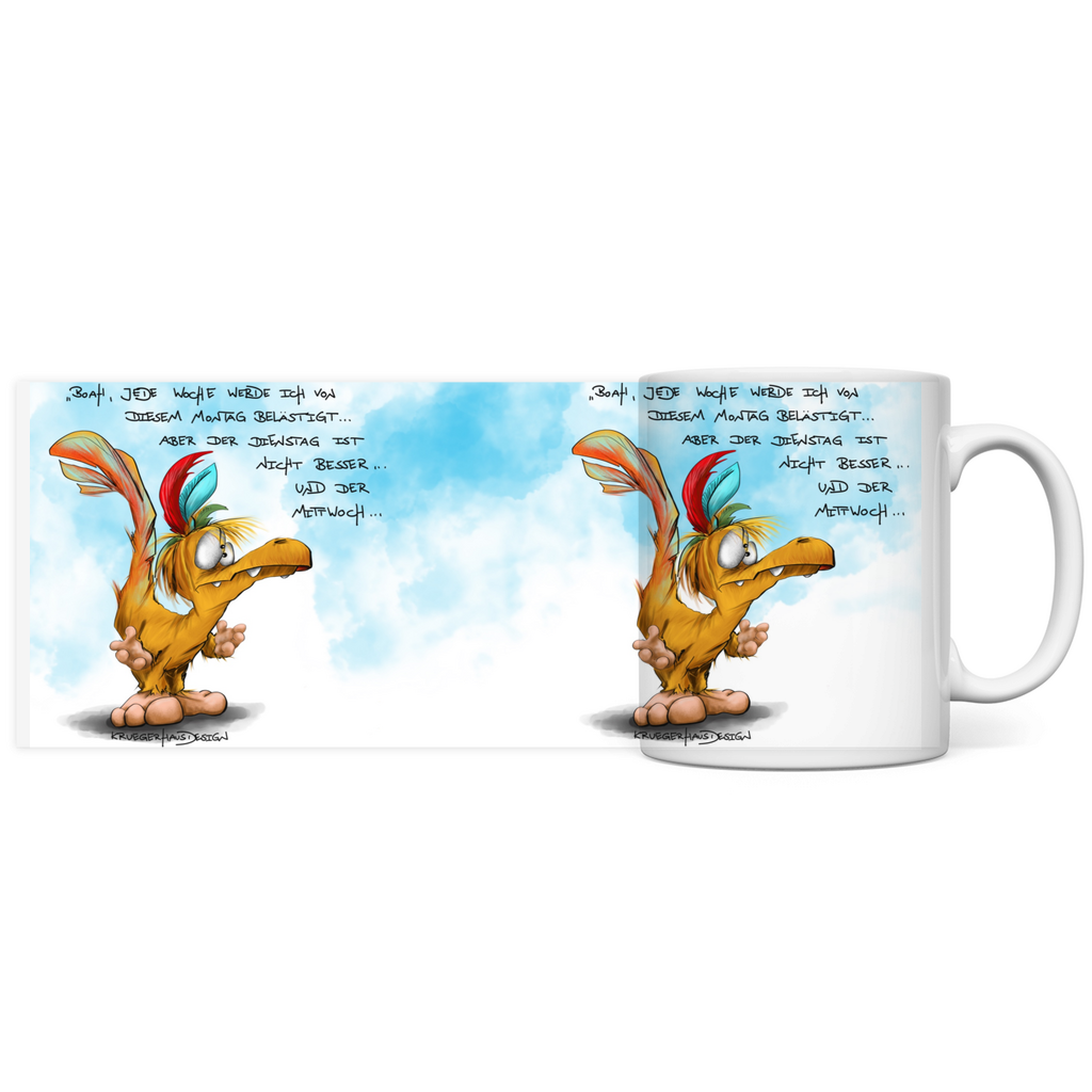 Tasse, Kaffeetasse, Teetasse, Kruegerhausdesign Monster mit Spruch, Boah, Jede Woche werde ich von diesem Montag...