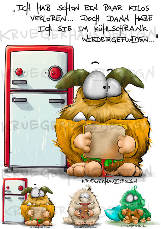 A4 Bügelbild Kruegerhausdesign Monster mit Spruch, Ich hab schon ein paar Kilos... #200