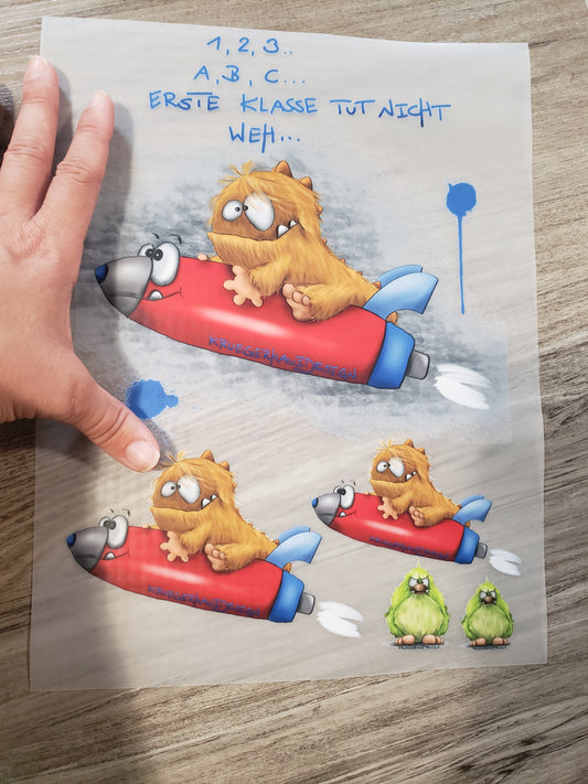 A4 Bügelbild Kruegerhausdesign Monster Schule 1. Klasse Liebe illustriert