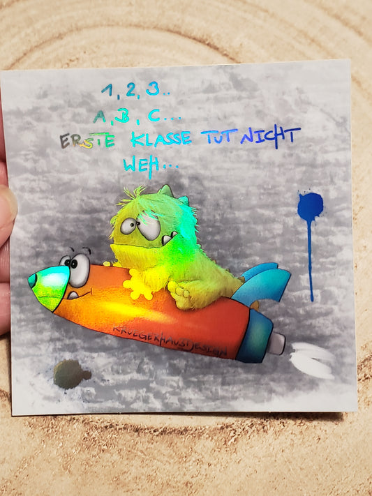 Sticker Hologram Kruegerhausdesign mit Monster und Spruch "1,2,3...A,B,C.. "