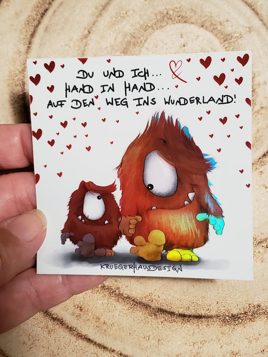 Sticker Hologram Kruegerhausdesign mit Monster und Spruch "Du und ich.."