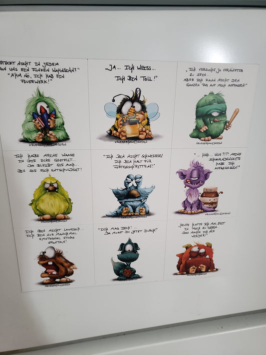 Magnet Block, 9x Magnete, Sprüche und Monster Kruegerhausdesign Block Nummer 5