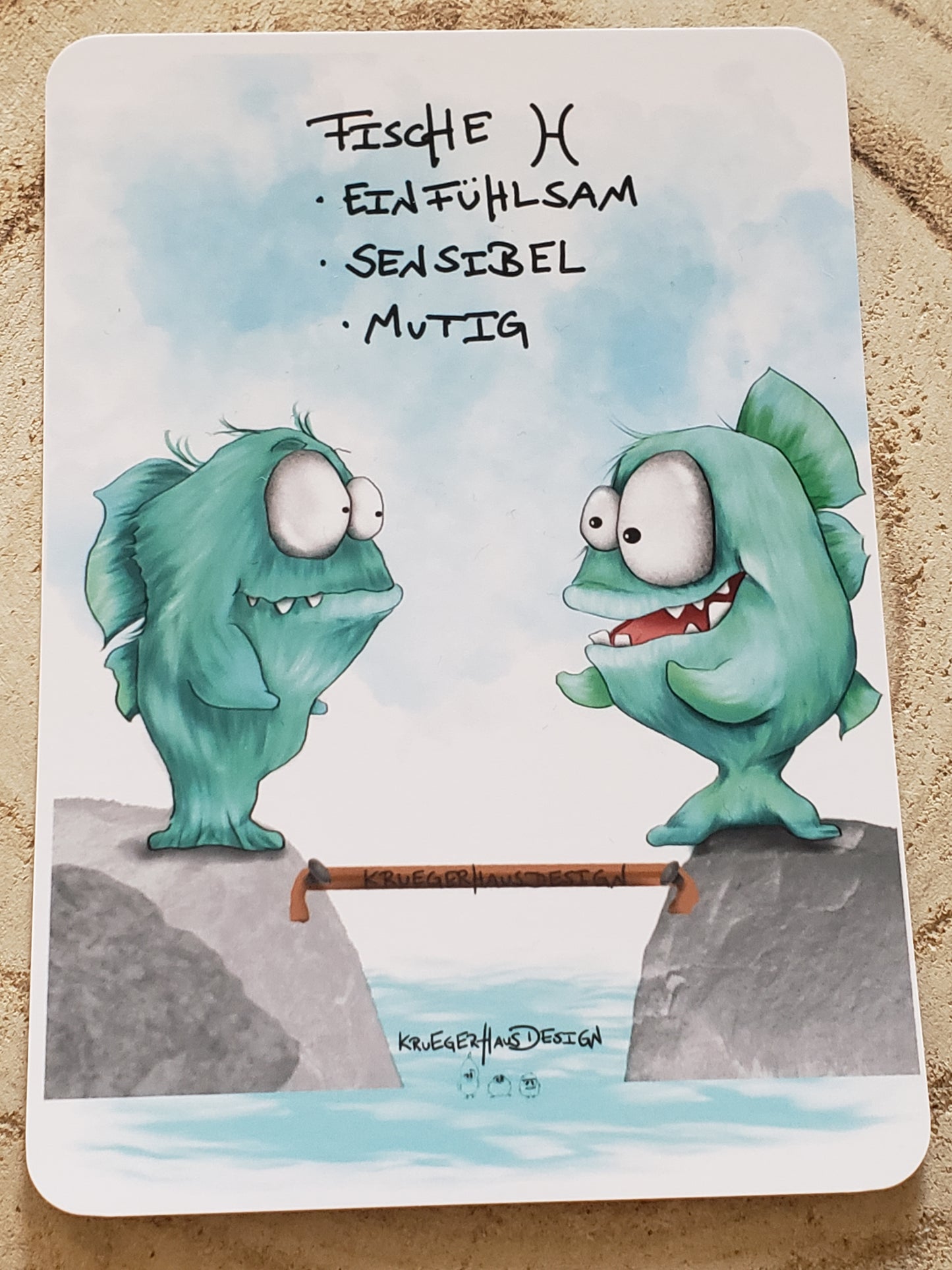 Postkarte Monster Kruegerhausdesign Fische Thema 2 Stück