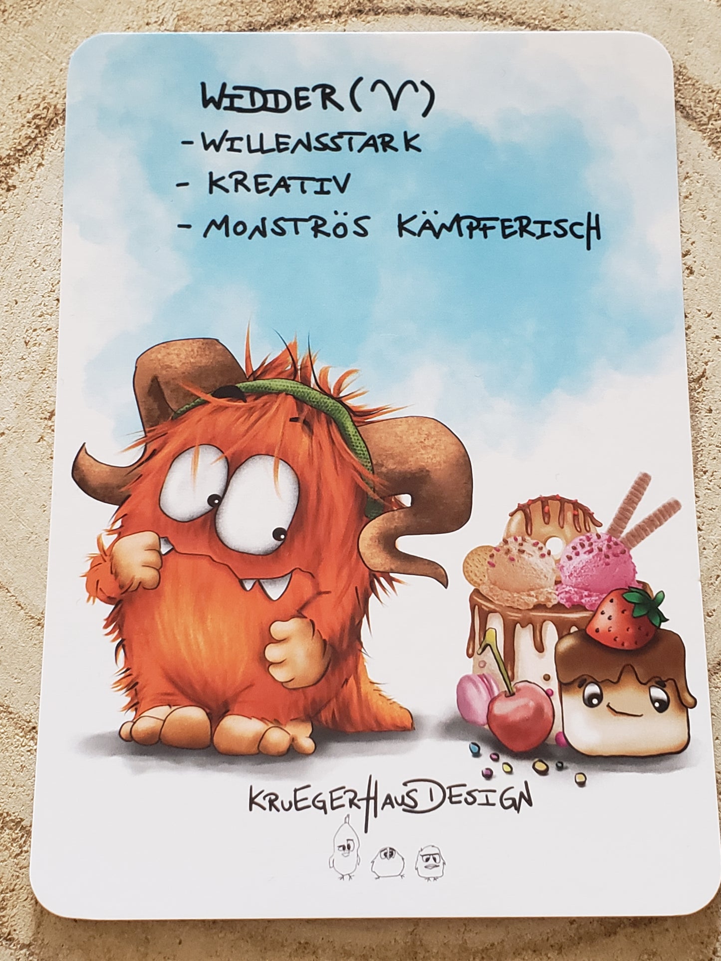 Postkarte Monster Kruegerhausdesign Widder Thema 2 Stück
