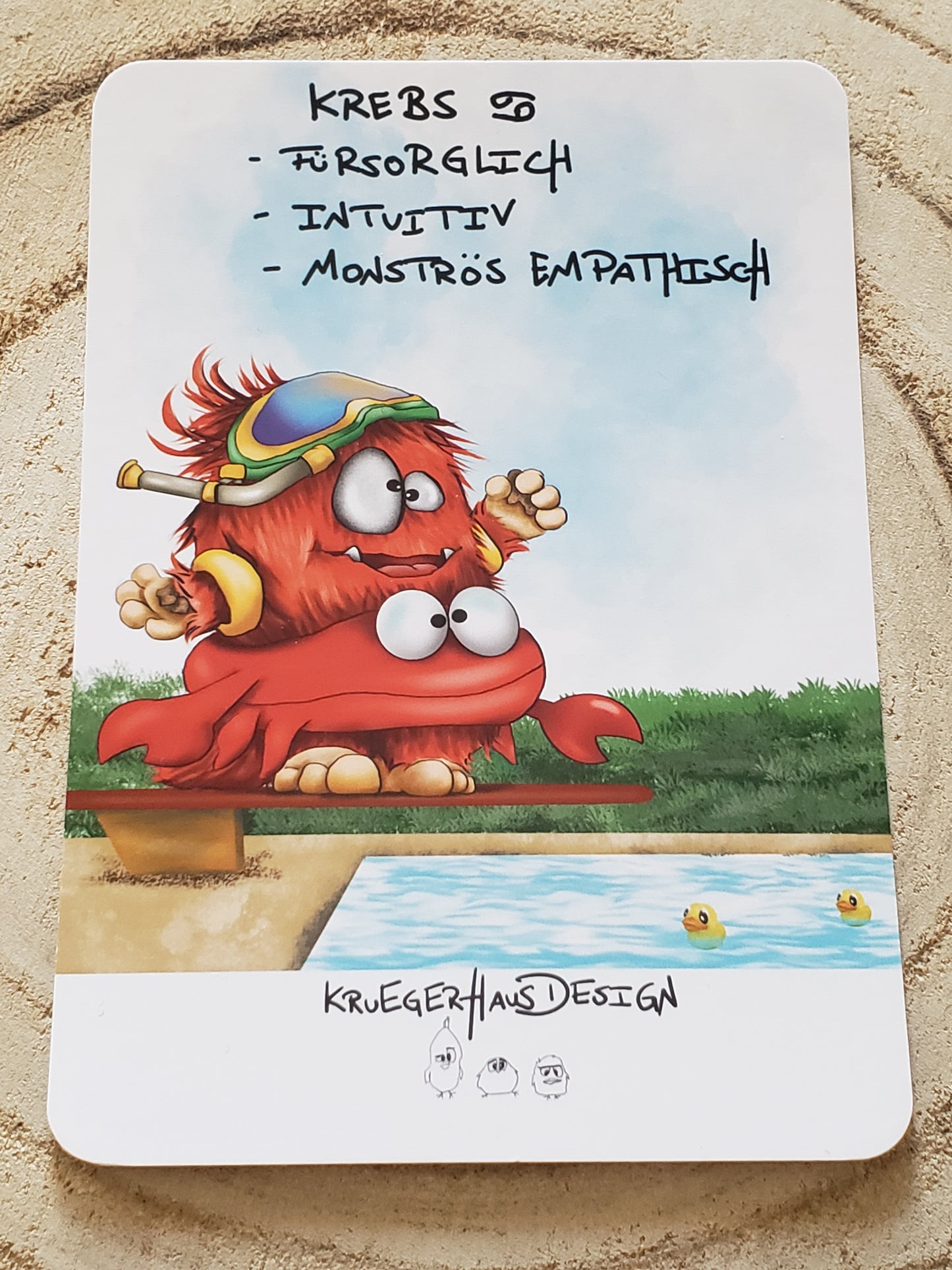 Postkarte Monster Kruegerhausdesign Krebs Thema 2 Stück