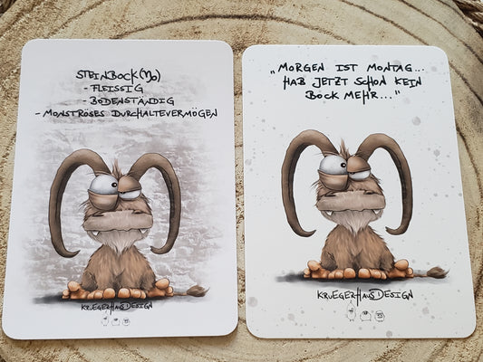 Postkarte Monster Kruegerhausdesign Sternzeichen Thema 2 Stück Steinbock