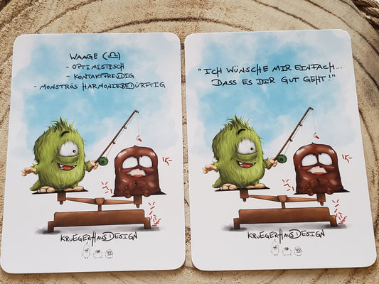 Postkarte Monster Kruegerhausdesign Waage Thema 2 Stück