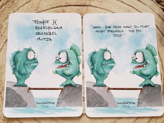Postkarte Monster Kruegerhausdesign Fische Thema 2 Stück