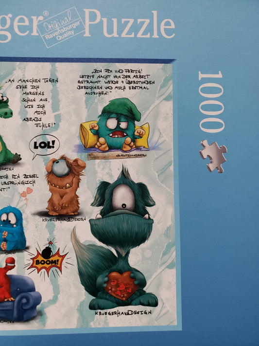 Puzzle 1000 Teile Kruegerhausdesign Monster Sprüche blau 70x50cm