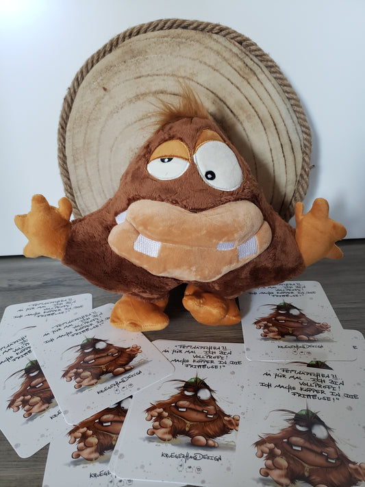 Kruegerhausdesign Stofftier, Plüschtier, Hugo der Pechvogel Monster, Fettnäpfchen?! Na hör mal... Ich bin Vollprofi!