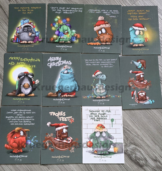 Weihnachten Postkarten Set Monster Kruegerhausdesign aus 12 Karten