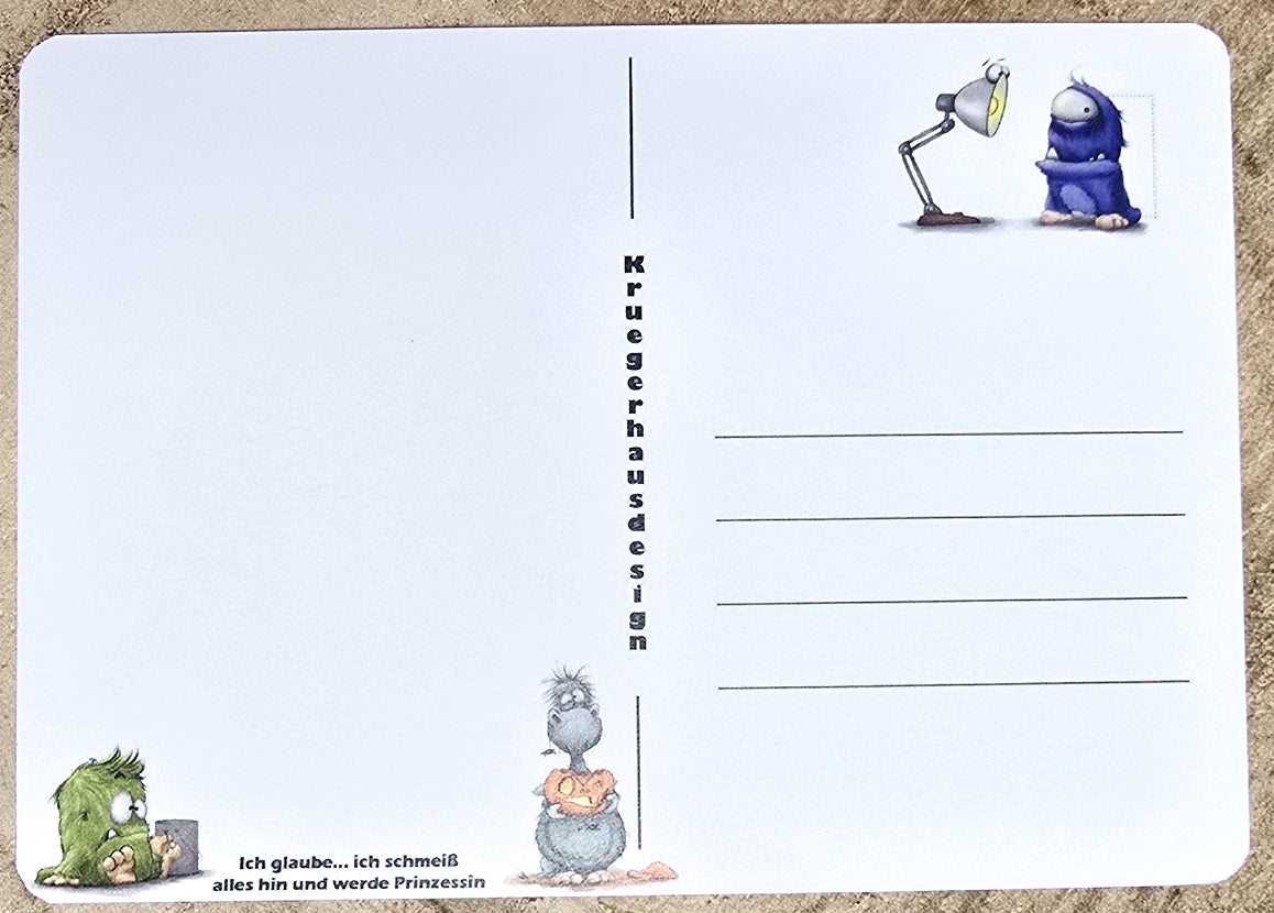 Postkarte Kruegerhausdesign Monster mit Spruch, Du bist nicht hässlich... Licht steht dir einfach nicht so gut...