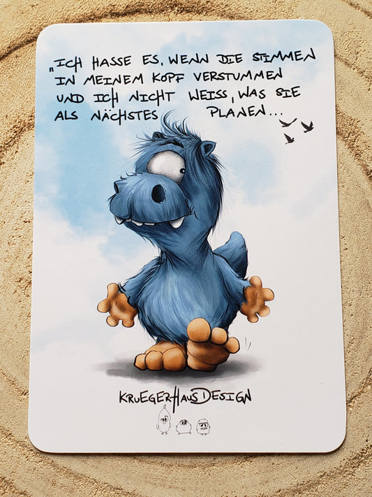 Postkarte Monster Kruegerhausdesign "Ich hasse es, wenn die Stimmen in meinem Kopf verstummen..."