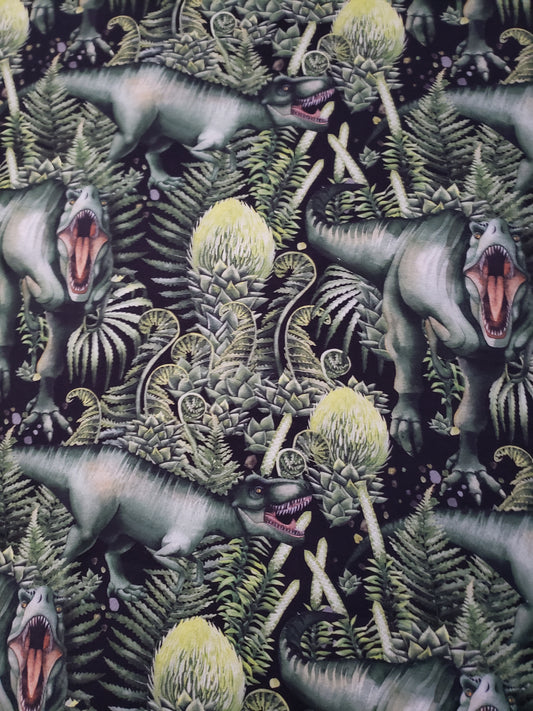 Reststück 1,30m French Terry, Sommer Sweat, Baumwolle, Stoff, Dinosaurier grün