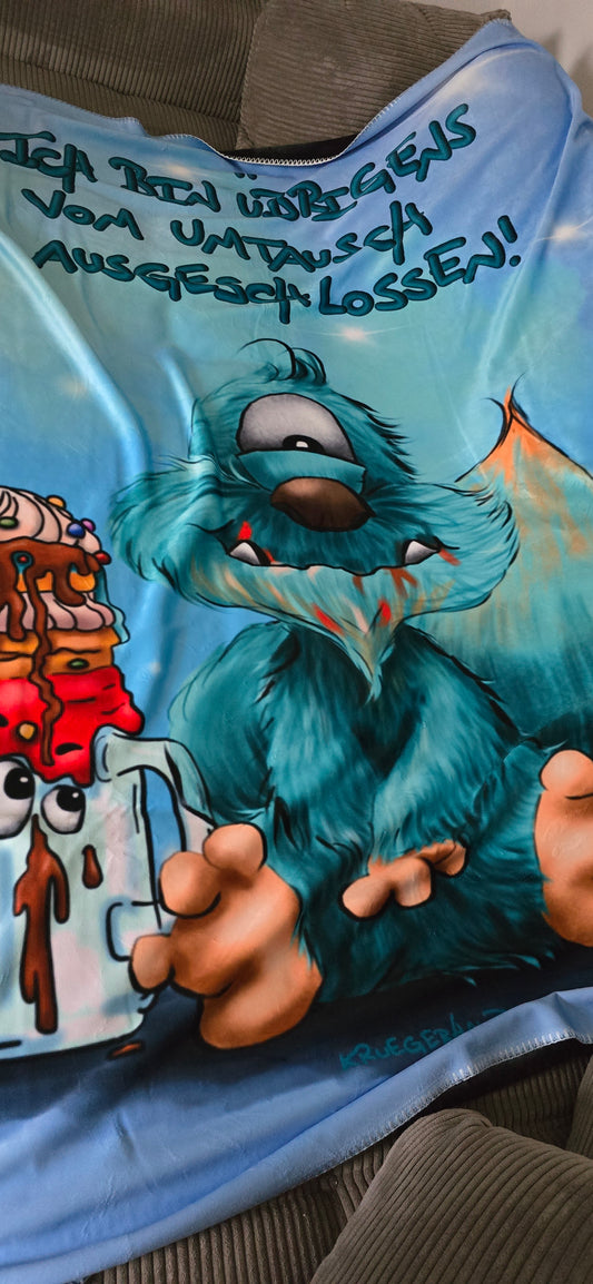 Premium Kuscheldecke, superweich, 150 x 200cm, Kruegerhausdesign Monster, Ich bin übrigens vom Umtausch ausgeschlossen