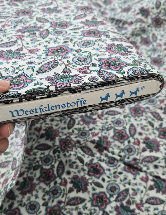 0,5m ,Westfalenstoffe Baumwolle, weiß, rosa, grün, Ornamente, Paisley Organic Cotton