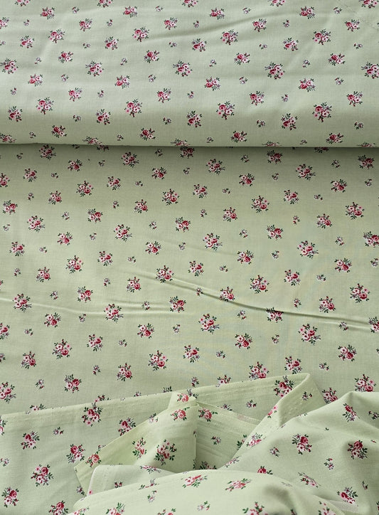 0,5m ,Westfalenstoffe Baumwolle, lindgrün, Blumen Bouquet, Prinzessin,Organic Cotton