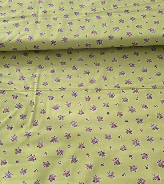 0,5m ,Westfalenstoffe Baumwolle, senf grün, Blumen Bouquet, Prinzessin,Organic Cotton