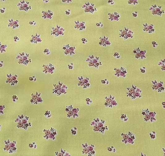 0,5m ,Westfalenstoffe Baumwolle, senf grün, Blumen Bouquet, Prinzessin,Organic Cotton