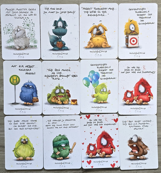 Postkarten Set Monster Kruegerhausdesign Dezember 2023, 12 Postkarten.