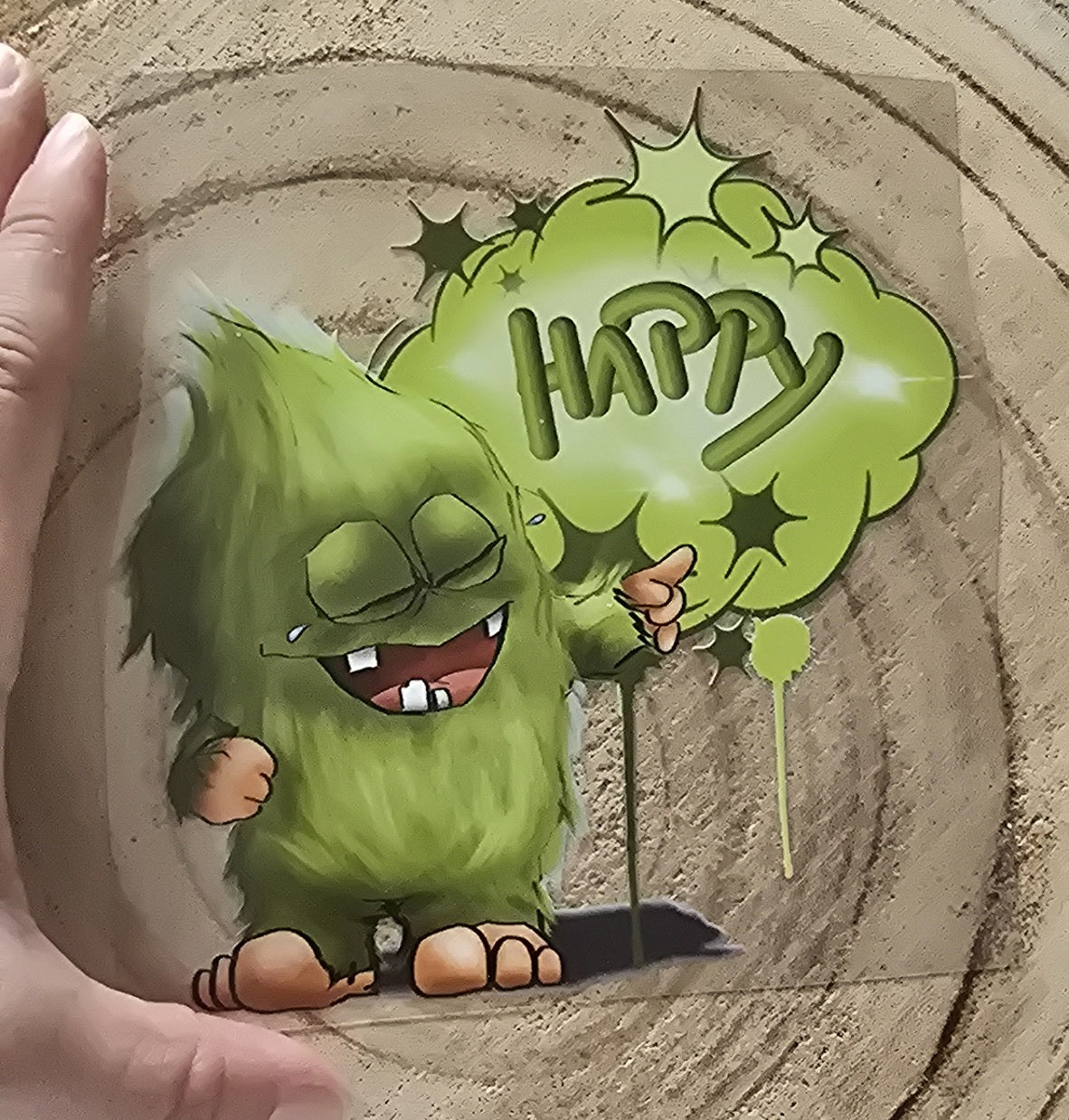 Rub on, UV Folienaufkleber, Monster, Happy