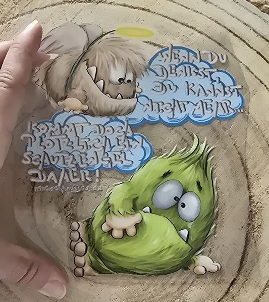 Rub on, UV Folienaufkleber, Monster, Wenn du denkst du kannst nicht mehr... Kommt doch Plötzlich ein Schutzengel daher!